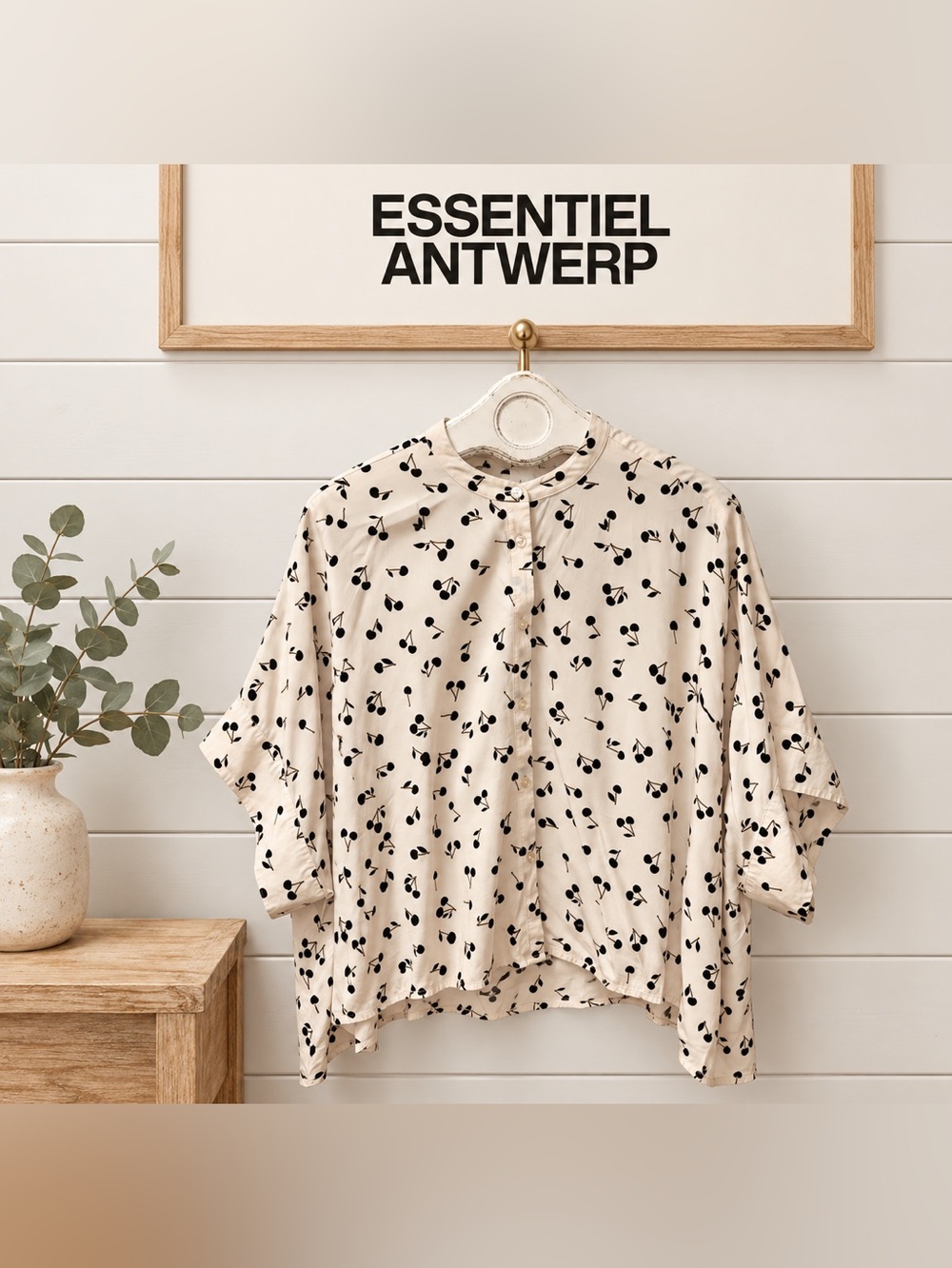 Essentiel Antwerp – Oversized Cherry Print Asymmetrical Shirt – One Size